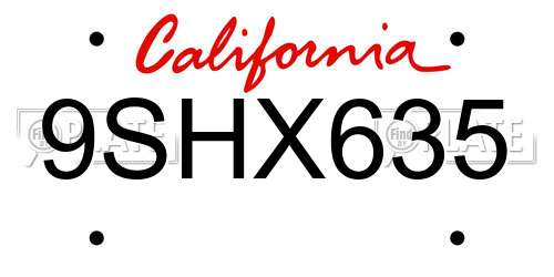9SHX635 California License Plate