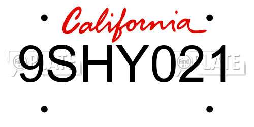 9SHY021 California License Plate