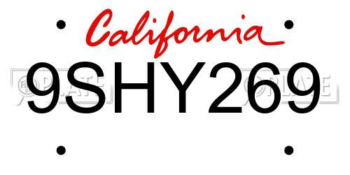 9SHY269 California License Plate
