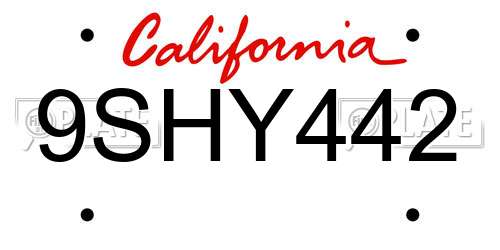 9SHY442 California License Plate