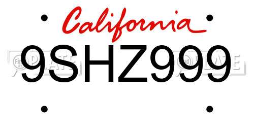 9SHZ999 California License Plate