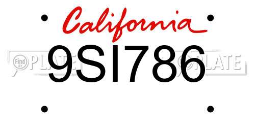 9SI786 California License Plate