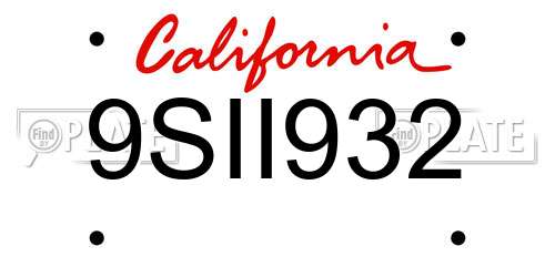 9SII932 California License Plate