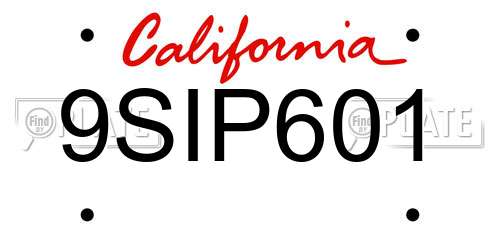 9SIP601 California License Plate