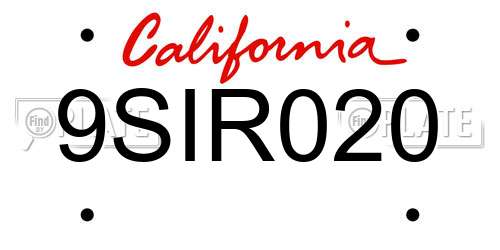 9SIR020 California License Plate