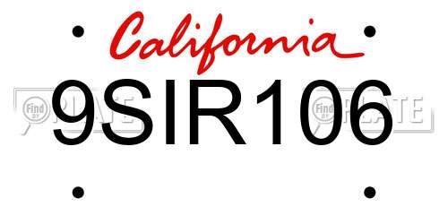 9SIR106 California License Plate