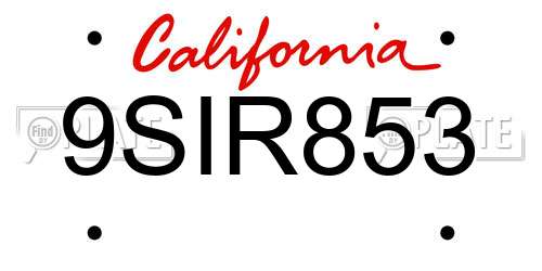 9SIR853 California License Plate