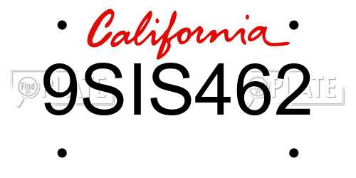 9SIS462 California License Plate
