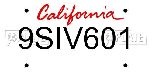 9SIV601 California License Plate