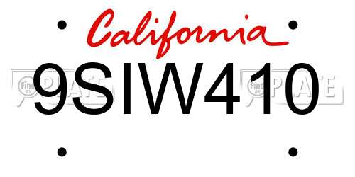 9SIW410 California License Plate