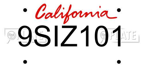 9SIZ101 California License Plate