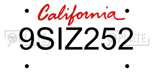 9SIZ252 California License Plate