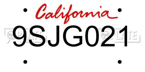 9SJG021 California License Plate