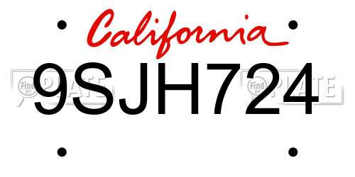 9SJH724 California License Plate