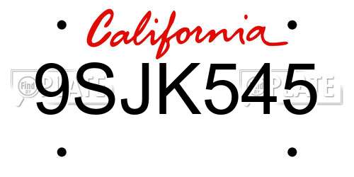 9SJK545 California License Plate