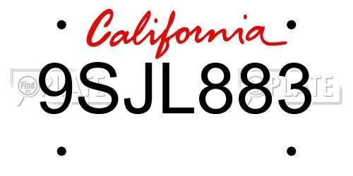 9SJL883 California License Plate