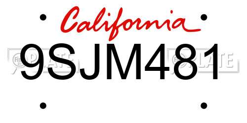 9SJM481 California License Plate