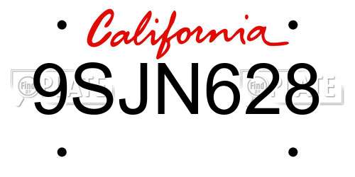 9SJN628 California License Plate