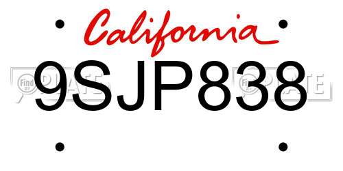 9SJP838 California License Plate