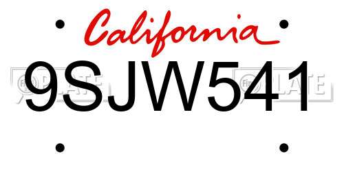9SJW541 California License Plate