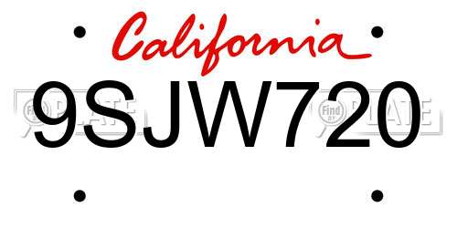 9SJW720 California License Plate