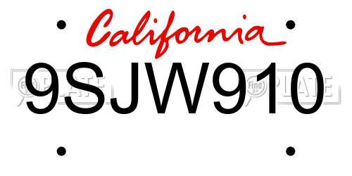 9SJW910 California License Plate