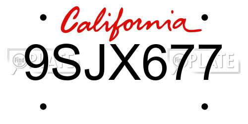 9SJX677 California License Plate