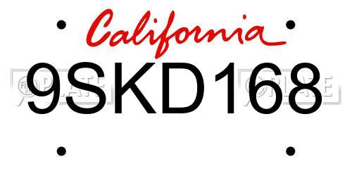 9SKD168 California License Plate