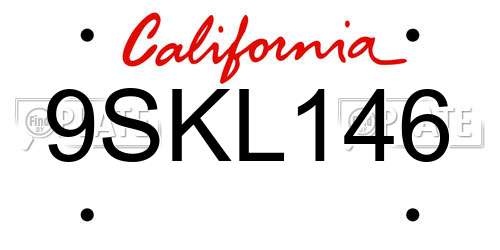 9SKL146 California License Plate