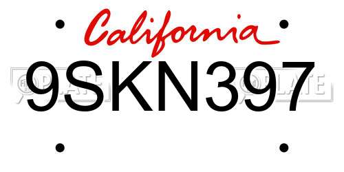 9SKN397 California License Plate