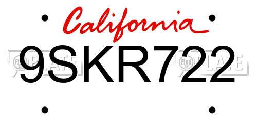 9SKR722 California License Plate