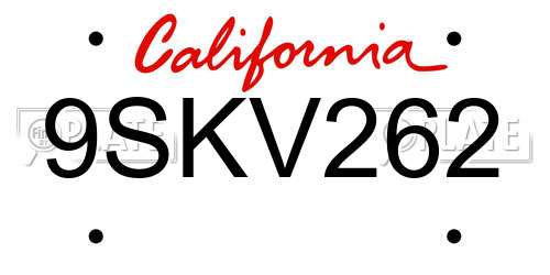9SKV262 California License Plate
