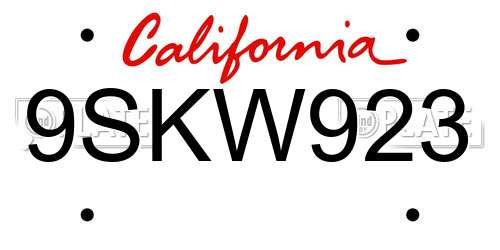 9SKW923 California License Plate