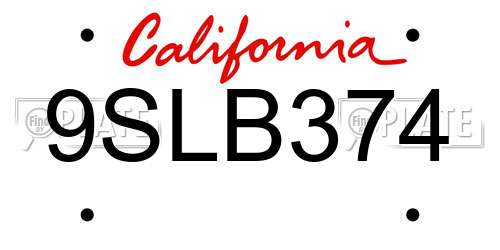 9SLB374 California License Plate