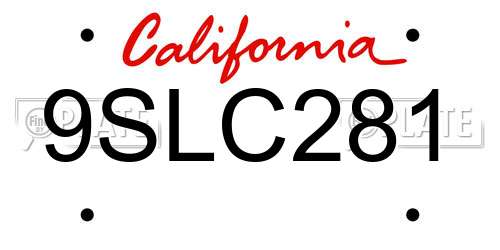 9SLC281 California License Plate