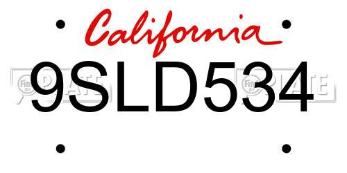 9SLD534 California License Plate