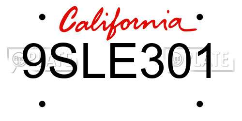 9SLE301 California License Plate