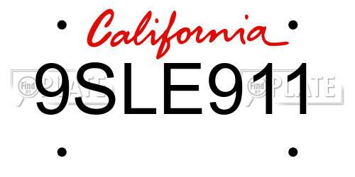 9SLE911 California License Plate