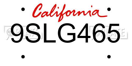 9SLG465 California License Plate