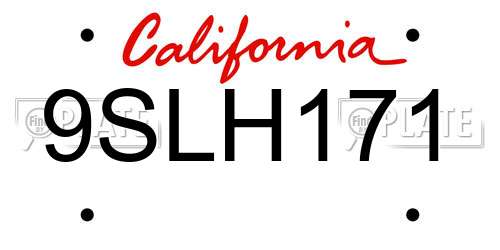 9SLH171 California License Plate