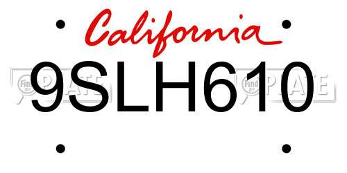 9SLH610 California License Plate