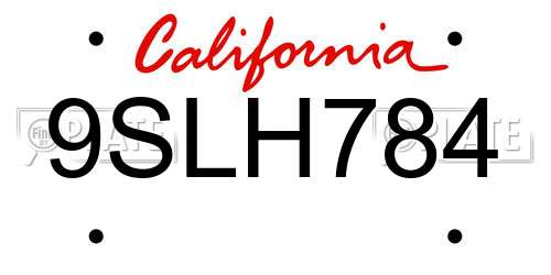 9SLH784 California License Plate