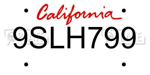 9SLH799 California License Plate
