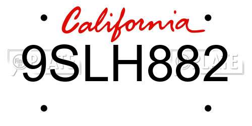 9SLH882 California License Plate