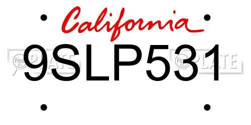 9SLP531 California License Plate