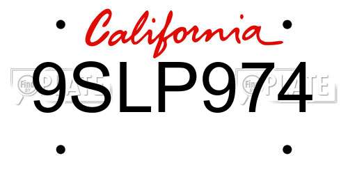 9SLP974 California License Plate