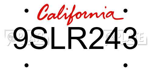 9SLR243 California License Plate