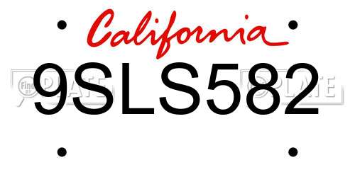 9SLS582 California License Plate