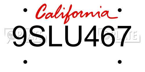 9SLU467 California License Plate
