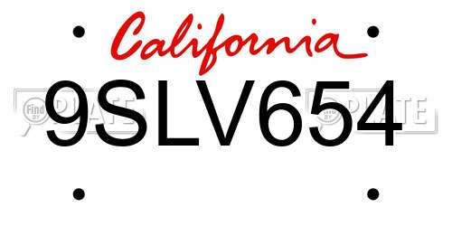 9SLV654 California License Plate